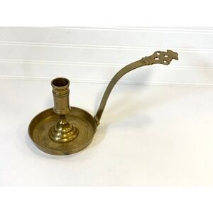 Vintage Brass Chamber Candlestick Holder with Handle